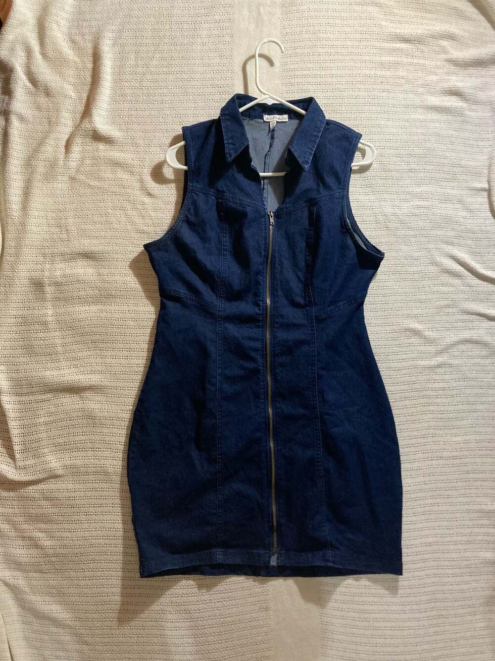 Derek Heart Sleeveless Denim Mini Dress with Collar and Front Zipper, Size XL